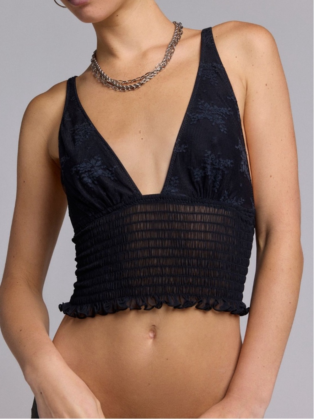 Urban Outfitters Black Smocked V-Neck Crop Cami